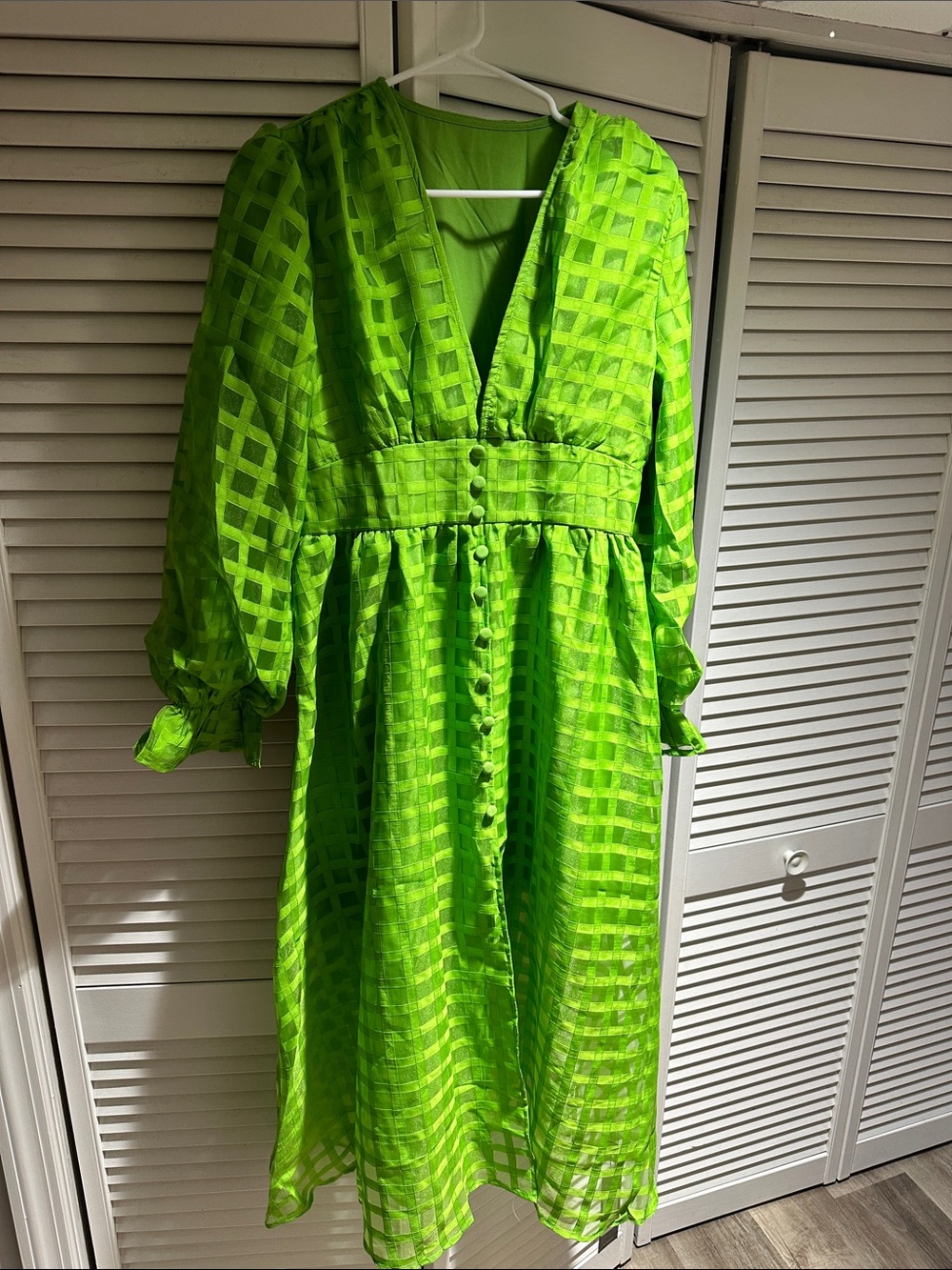 Green Midi Dress with Button Front